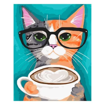 Картина по номерам Кот в очках с кофе 30х40 см SV-0054