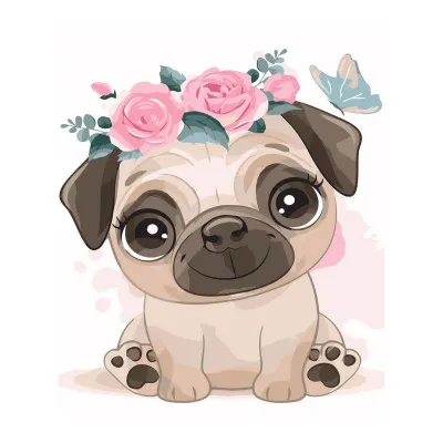 Картина за номерами Малюк мопс з віночком 30х40 см SV-0093