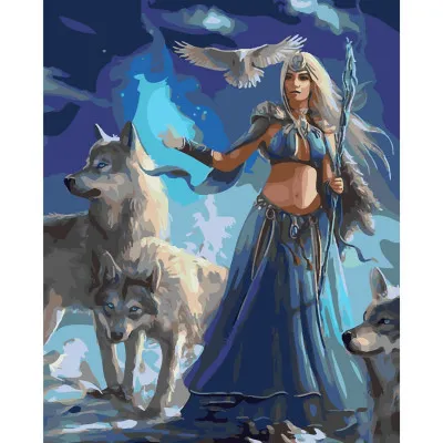 Картина за номерами Дівчина-воїн із вовками 40х50 см SY6105