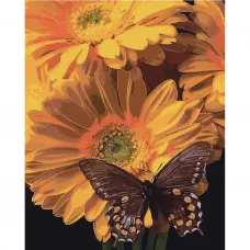 Картина за номерами Strateg Метелик на соняшнику на кольоровому фоні розміром 40х50 см (SY6472)