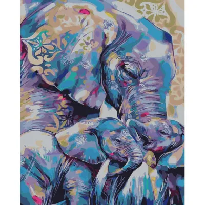 Картина за номерами Strateg Матуся зі слонятами  на кольоровому фоні розміром 40х50 см (SY6519)