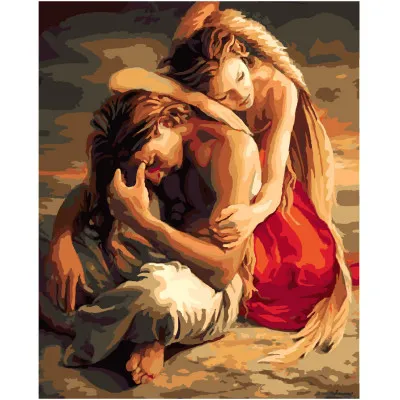 Картина за номерами Strateg ПРЕМІУМ Ангел охоронець з лаком розміром 40х50 см SY6600