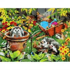 Картина по номерам Strateg ПРЕМИУМ Ежики в саду с лаком размером 40х50 см (SY6713)
