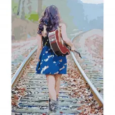 Картина по номерам Strateg ПРЕМИУМ Девушка с гитарой с лаком размером 40х50 см (SY6765)