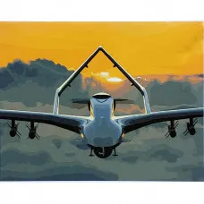 Картина за номерами Strateg ПРЕМІУМ Байрактар на заході сонця з лаком розміром 40х50 см (SY6937)