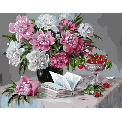 Картина за номерами Півонії та полуниця 40х50 см VA-0313 Картина за номерами Півонії та полуниця 40х50 см VA-0313