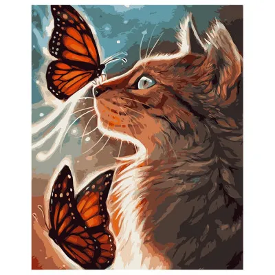 Картина за номерами Кіт з метеликами 40х50 см VA-1025