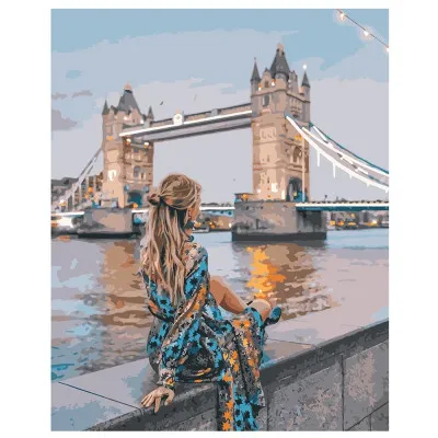 Картина за номерами Дівчина на фоні Тауерського мосту 40х50 см VA-1539 Картина за номерами Дівчина на фоні Тауерського мосту 40х50 см VA-1539