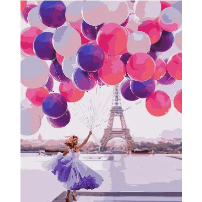 Картина за номерами Дівчина з кульками у Парижі 40х50 см VA-1556