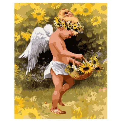 Картина за номерами Маленький янгол у соняшниках 40х50 см VA-1583