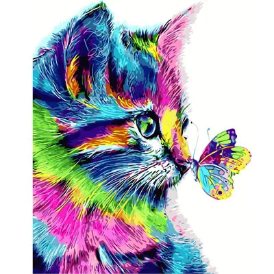 Картина за номерами Кольоровий кіт з метеликом 40х50 см VA-2148