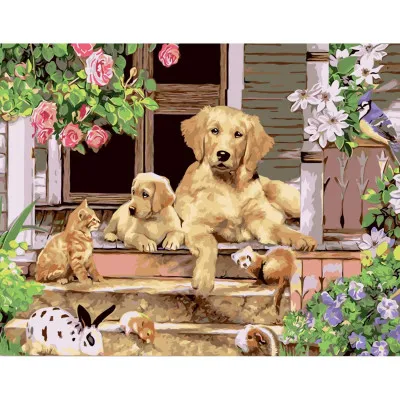 Картина за номерами Літнє подвір'я Strateg з лаком розміром 40х50 см (VA-2162)