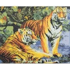 Картина по номерам Strateg Пара тигров на цветном фоне размером 40х50 см (VA-2542)