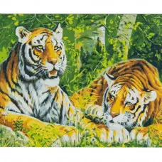 Картина по номерам Strateg Два тигра на цветном фоне размером 40х50 см (VA-2552)