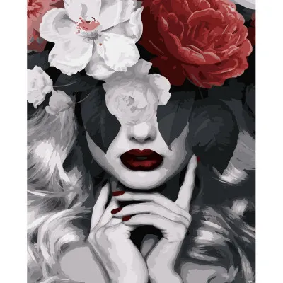 Картина за номерами Дівчина із квітами 40х50 см VA-3181 Картина за номерами Дівчина із квітами 40х50 см VA-3181