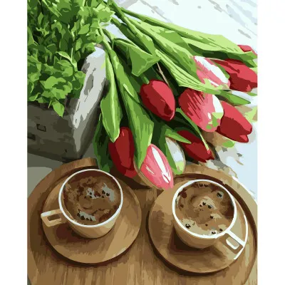 Картина по номерам Кофе и тюльпаны 40х50 см VA-3207