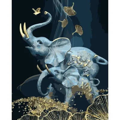 Картина за номерами Strateg ПРЕМІУМ Слони-талісмани з лаком розміром 40х50 см VA-3766