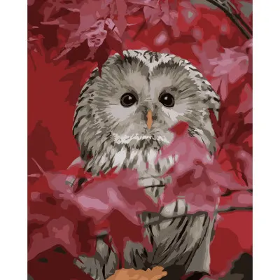 Картина за номерами Strateg ПРЕМІУМ Совеня в листі з лаком розміром 40х50 см VA-3776