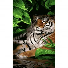 Картина за номерами Strateg ПРЕМІУМ Тигр у листі розміром 50х25 см (WW025)