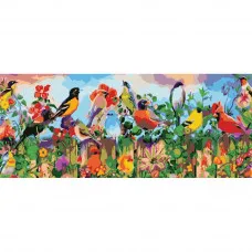Картина за номерами Strateg ПРЕМІУМ Пташки на паркані розміром 50х25 см (WW031)