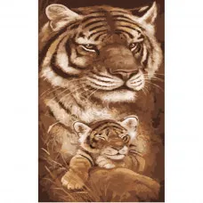 Картина по номерам Strateg ПРЕМИУМ Тигрёнок с мамой размером 50х25 см (WW037)