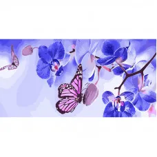 Картина по номерам Strateg ПРЕМИУМ Бабочки на орхидеях Strateg размером 50х25 см (WW052)