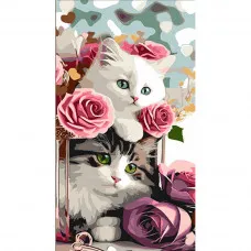 Картина по номерам Strateg Цветочные котята размером 50х25 см (WW220)