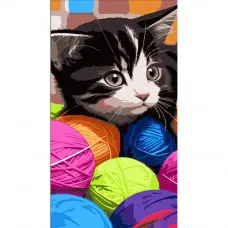 Картина по номерам Strateg Мягкие клубочки с котенком размером 50х25 см (WW224)