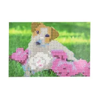 Алмазна мозаїка Strateg ПРЕМІУМ Півонії та вірний друг без підрамника розміром 10х15 см (YAB14424)