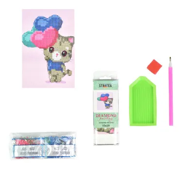 Алмазна мозаїка Strateg ПРЕМІУМ Кіт з кульками без підрамника розміром 10х15 см (YAB28596) Алмазна мозаїка Strateg ПРЕМІУМ Кіт з кульками без підрамника розміром 10х15 см (YAB28596)